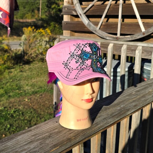Ladies Pink BLING Cross Hat - Picture 3 of 4